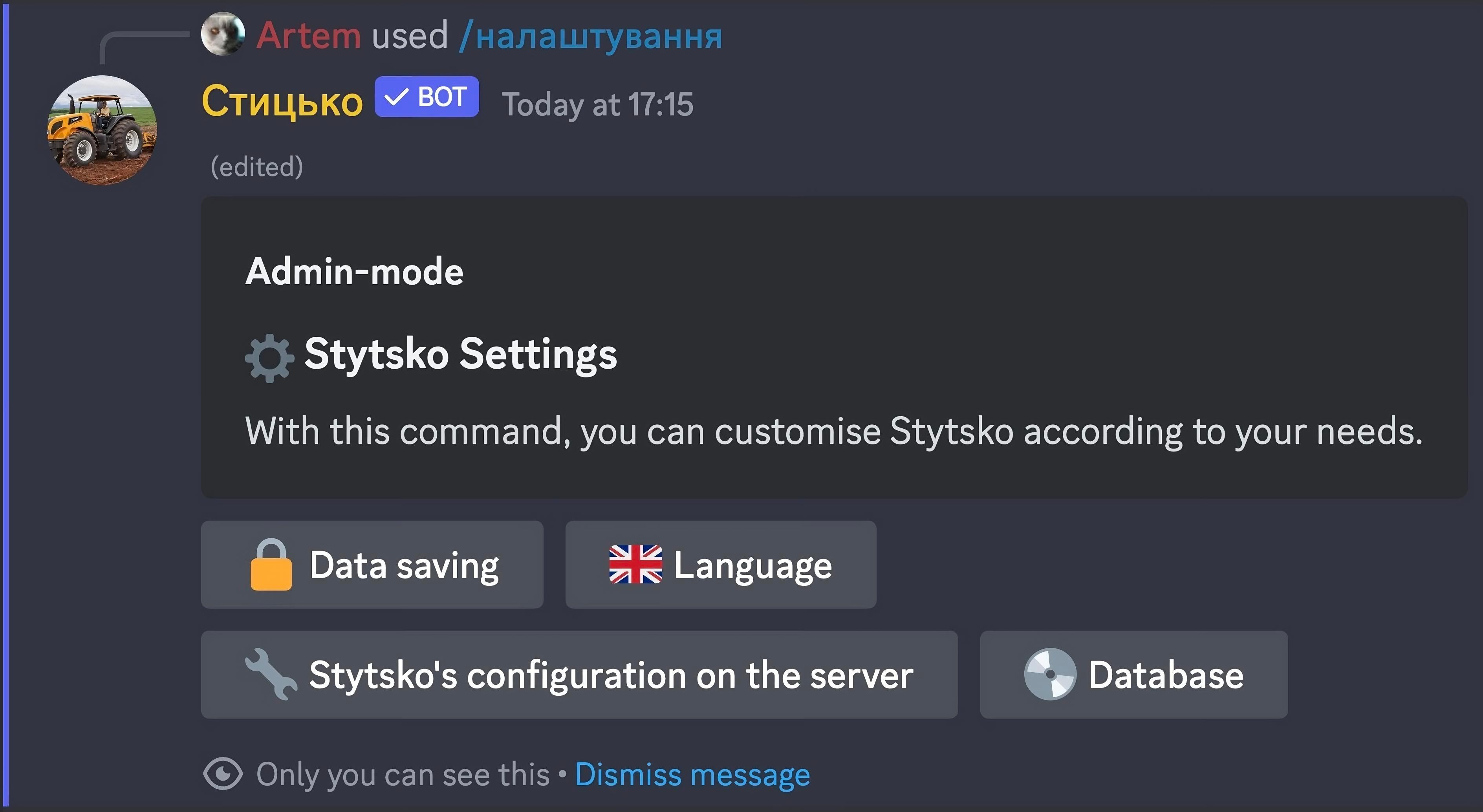 Stytsko's settings menu